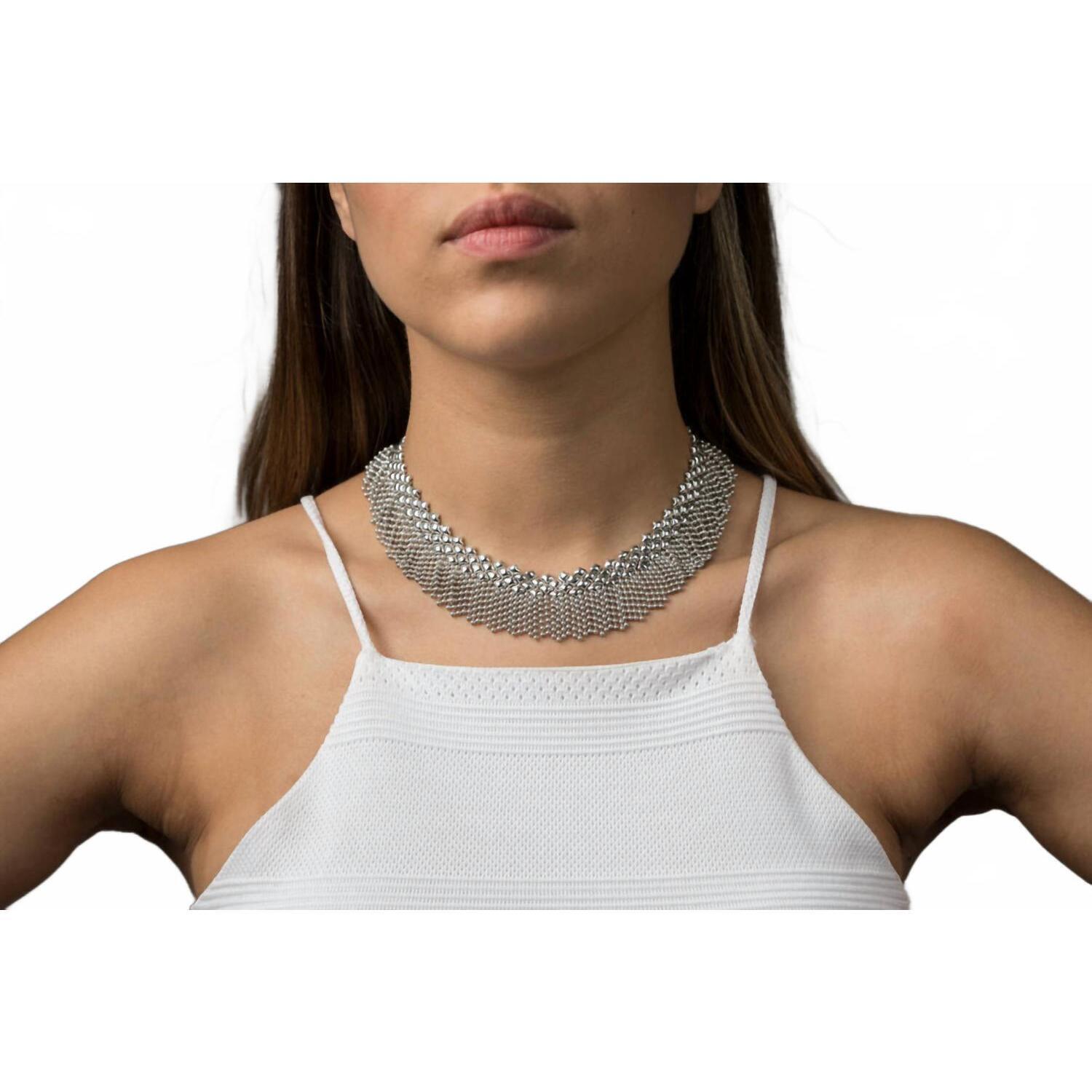 New Sg Liquid Metal Women's Fringe Choker In Antique Silver